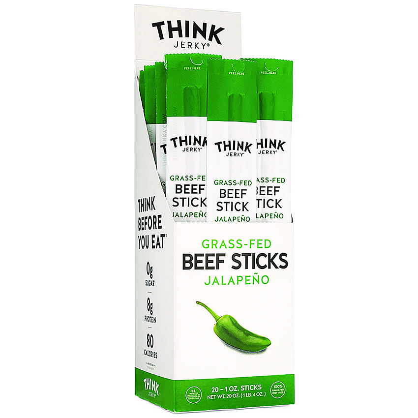 Think Jerky Jalapeno 100% Grass-Fed Beef Sticks, 1 oz Individually Wrapped Sticks, 20/Carton (33700003)