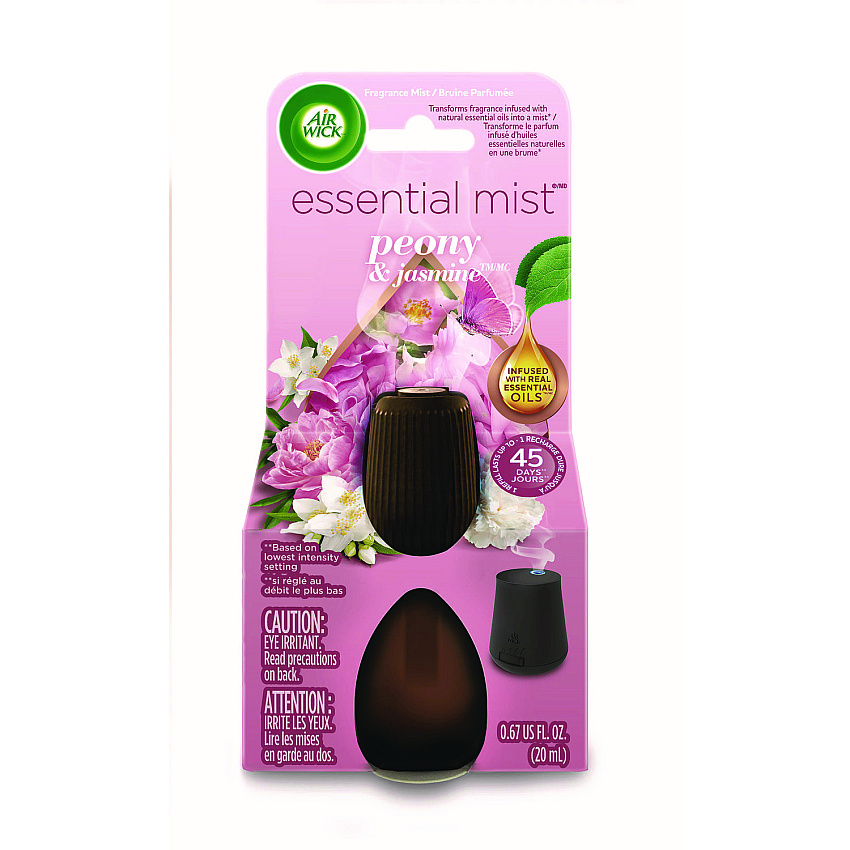 Air Wick Essential Mist Refill, Peony and Jasmine, 0.67 oz Bottle, 6/Carton (98555)