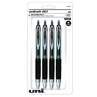 uni-ball Signo 207 Gel Pen, Retractable, Fine 0.5 mm, Black Ink, Smoke/Black Barrel, 4/Pack (61270)