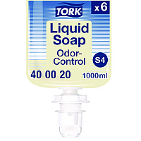 Tork Odor-Control Hand Soap Liquid S4 Refill, Perfume-Free, 1 L, 6/Carton (400020)