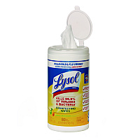 AbilityOne 6840017010407, SKILCRAFT Lysol Disinfecting Wipes, 1-Ply, 7 x 7.25, Lemon-Lime, White, 80/Canister, 6 Canisters/Carton