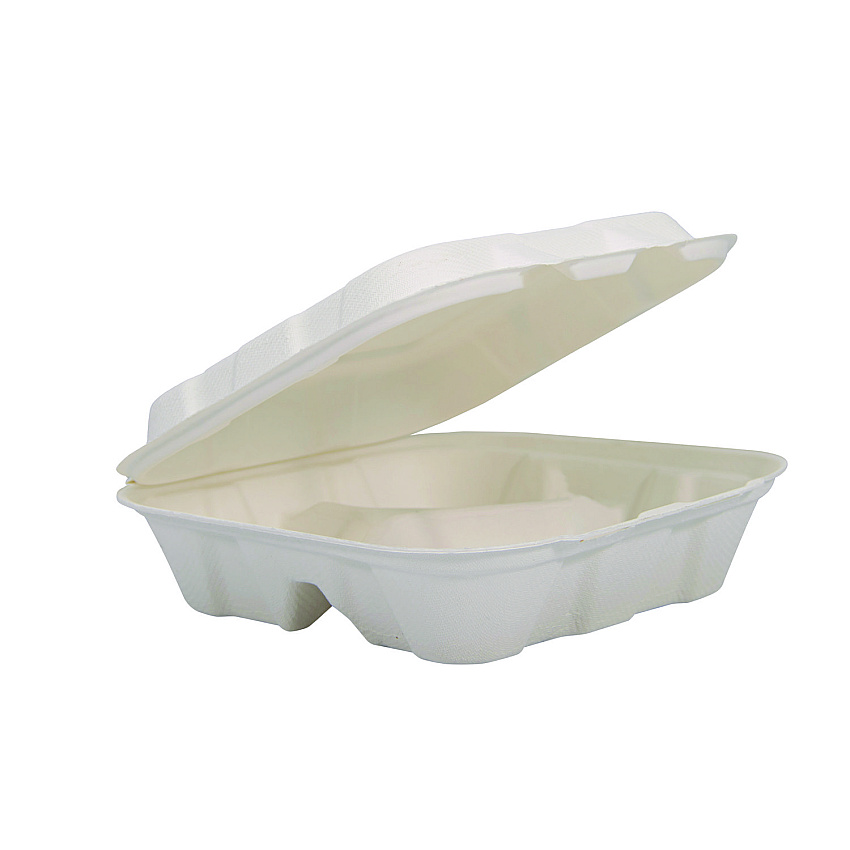 Dart Compostable Fiber Hinged Trays, ProPlanet Seal, 3-Compartment, 8.03 x 8.4 x 1.93, Ivory, Molded Fiber, 200/Carton (HC8FBR3)