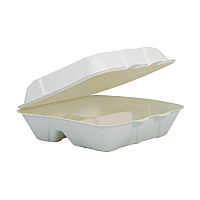 Dart Compostable Fiber Hinged Trays, ProPlanet Seal, 3-Compartment, 9.25 x 9.45 x 2.17, Ivory, Molded Fiber, 200/Carton (HC9FBR3)