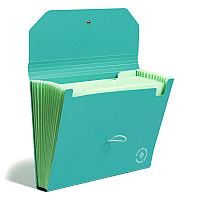 U Brands U-Eco 13-Pocket Expandable File, 9.75" Expansion, 13 Sections; Button/Elastic Closure, 1/12-Cut Tabs, Letter Size, Ocean (6594U0112)