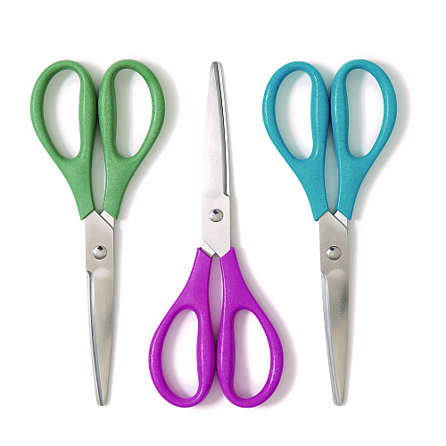 U Brands U-Eco Scissors, 9.45" Long, 3" Cut Length, Straight Assorted Color Handles, 3/Pack (6607U0124)