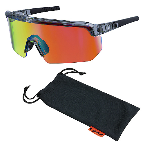 ergodyne Skullerz AEGIR Safety Glasses, Mirrored Lenses, Clear Smoke Nylon Impact Frame, Orange Mirror Polycarbonate Lens (55013)