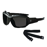 ergodyne Skullerz LOKI Anti-Scratch/Anti-Fog Convertible Safety Spoggles with Strap, Matte Black Frame, Smoke Polycarbonate Lens (56035)