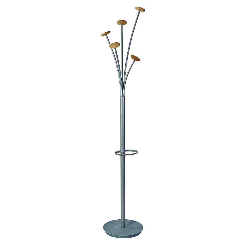 Alba Festival Coat Stand with Umbrella Holder, Five Knobs, 13.97 x 14 x 73.62, Gray (PMFESTWM)