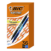 BIC Soft Feel Ballpoint Pen Value Pack, Retractable, Medium 1 mm, Black Ink, Black Barrel, 36/Pack (SCSM361BK)