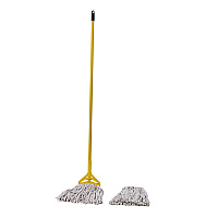 Boardwalk&reg; Cut-End Mop Kits, #24, 60" Handle, 2 Mop Heads and 1 Handle (BWK5324C)