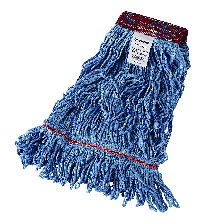 Boardwalk&reg; Cotton Looped End Mop Heads, Large, Blue, 12 Mops (BWKLM30311L)