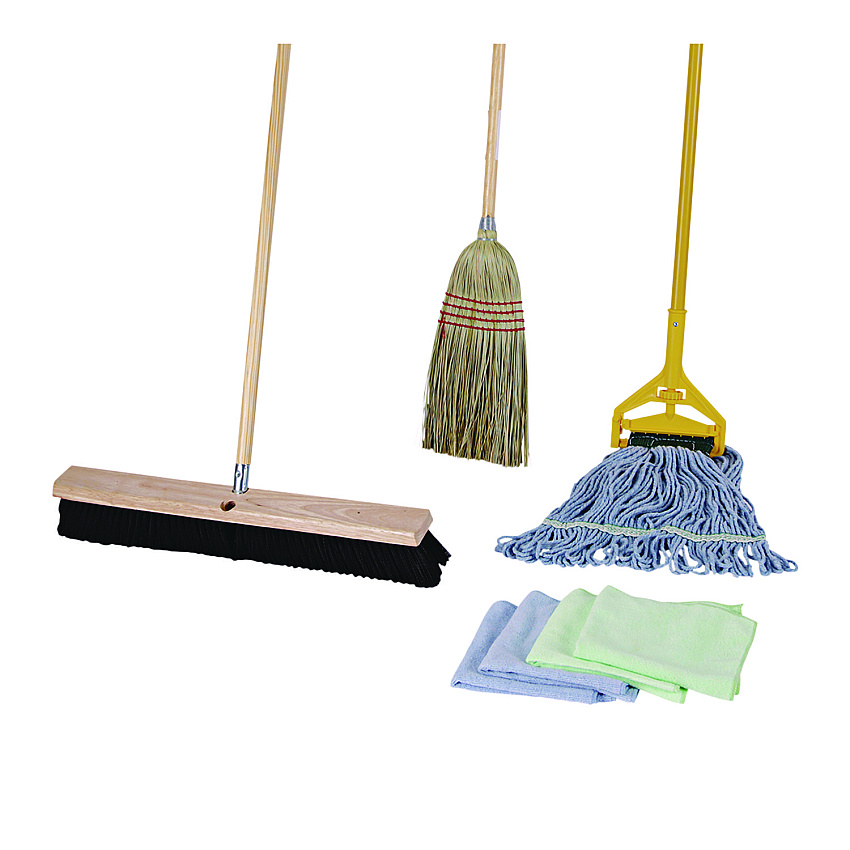 Boardwalk&reg; Cleaning Kit, Mop, Handle, Push Broom, Maids Broom (BWKCLEANKIT)