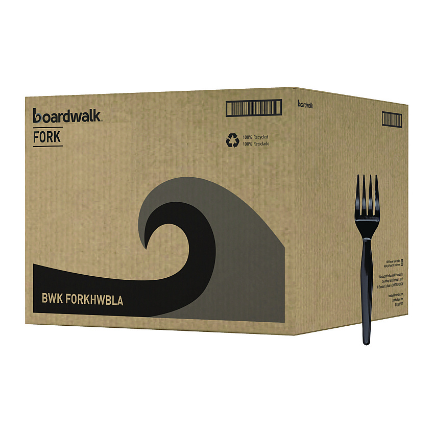 Boardwalk&reg; Full Length Polystyrene Cutlery, Fork, Black, 1000/Ctn (BWKFORKHWBLA)