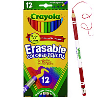 Crayola Erasable Color Pencil Set, 3.3 mm, 2B, Assorted Lead and Barrel Colors, Dozen (684412)