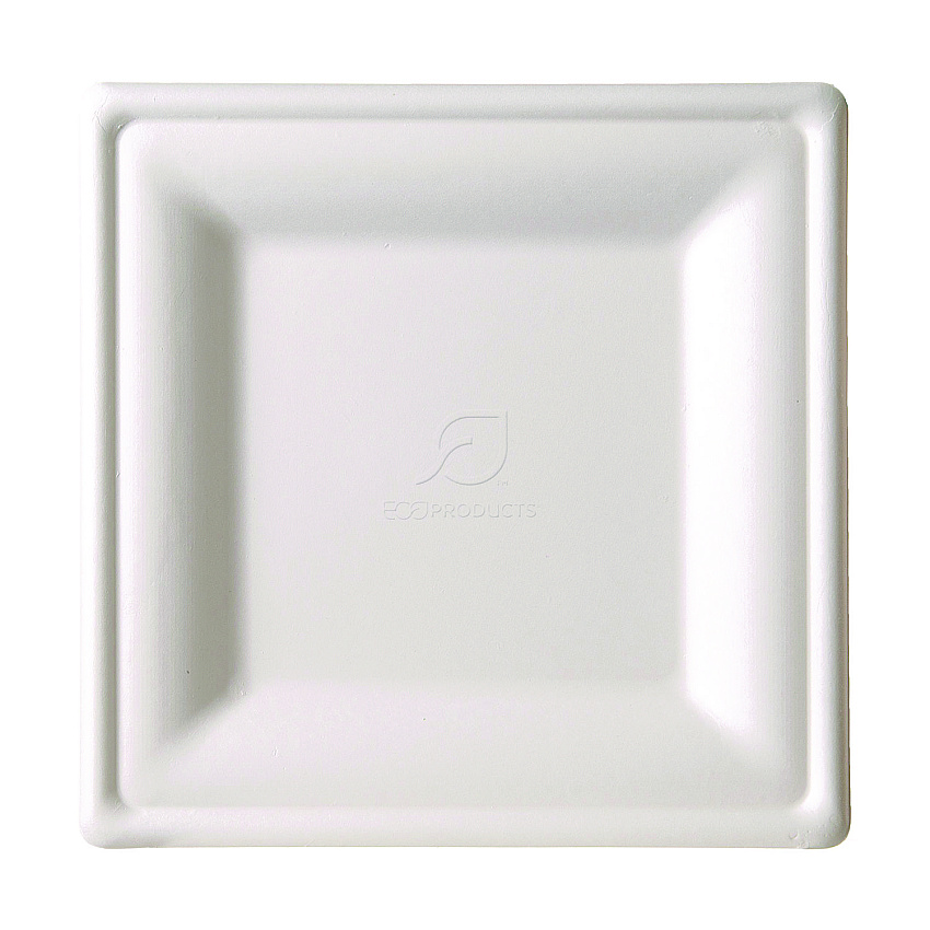 Eco-Products Renewable Square Sugarcane Plates, 10.25 x 10.25, Natural White, 50/Pack, 5 Packs/Carton (EPP023)