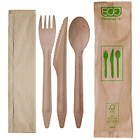 Eco-Products Wood Cutlery, Fork/Knife/Spoon/Napkin, Natural, 500/Carton (EPS215)