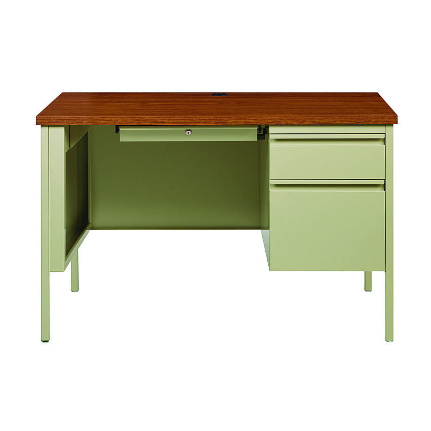 Alera Single Pedestal Steel Desk, 45" x 24" x 29.5", Cherry/Putty (ALEHSD4524PC)