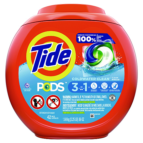 Tide PODS Laundry Detergent, Clean Breeze, 36 oz Tub, 42 Pacs/Tub (00998EA)