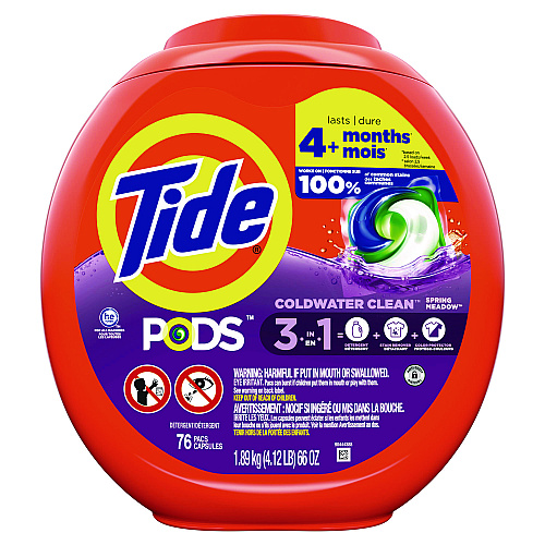 Tide PODS Laundry Detergent, Spring Meadow, 66 oz Tub, 76 Pacs/Tub (09166EA)