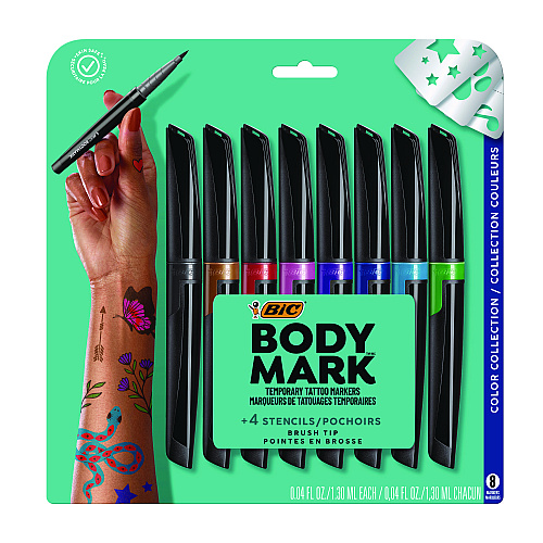 BIC BodyMark Temporary Tattoo Markers, Fine Brush Tip, Assorted Colors, 8/Pack (MTBP81AST)