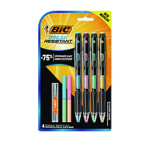 BIC Break-Resistant Mechanical Pencils with Erasers, 0.7 mm, HB (#2), Black Lead, Assorted Barrel Colors, 4/Pack (MV7PRP4BLK)