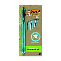BIC Ecolutions Gel Pen, Retractable, Medium 1 mm, Black Ink, Blue Barrel, 12/Pack (RGLE11BLK)