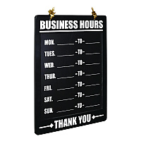 Excello Global Products Business Hours Indoor/Outdoor Hanging Chalkboard, 10 x 0.38 x 20.75, Black/White (EGPHD0311AS)