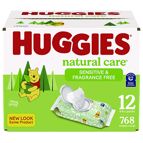 Huggies Natural Care Sensitive Baby Wipes, Unscented, White, 64/Pack, 12 Packs/Carton (51079)