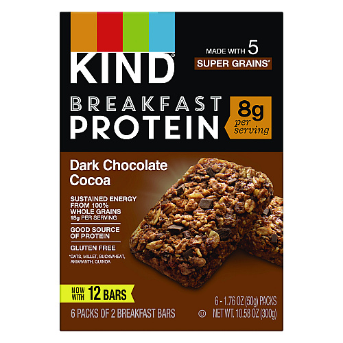 KIND Breakfast Protein Bars, Dark Chocolate Cocoa, 1.76 oz Two-Bar Packs, 6/Box (PHW41936)