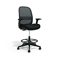 Union & Scale Essentials Mesh Back Drafting Stool, Adjustable Lumbar Support, Supports Up to 275 lb, 26.6" to 33.6" Seat Height, Black (UN60992)