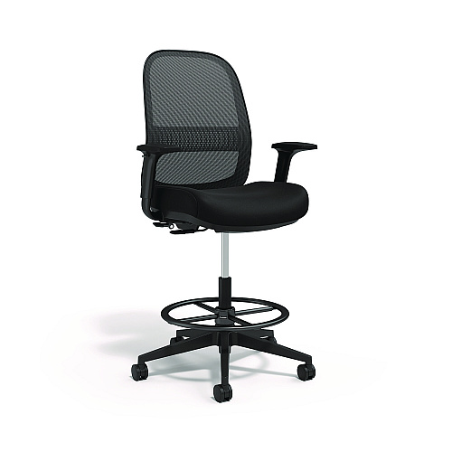 Union & Scale Essentials Mesh Back Drafting Stool, Adjustable Lumbar Support, Supports Up to 275 lb, 26.6" to 33.6" Seat Height, Black (UN60992)