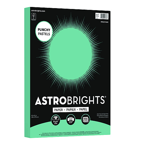 Astrobrights Color Paper - "Punchy Pastels" Assortment, 24 lb Bond Weight, 8.5 x 11, Breezy Blue, 200/Pack (91736)