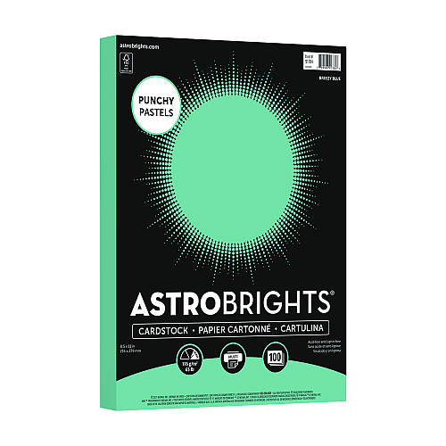 Astrobrights Color Cardstock -"Punchy Pastels" Assortment, 65 lb Cover Weight, 8.5 x 11, Breezy Blue, 100/Pack (91784)