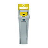 Rubbermaid Commercial Slim Jim Recycling Station Kit, 1-Stream Bottles and Cans, 23 gal, Plastic, Yellow/Gray (2185052)