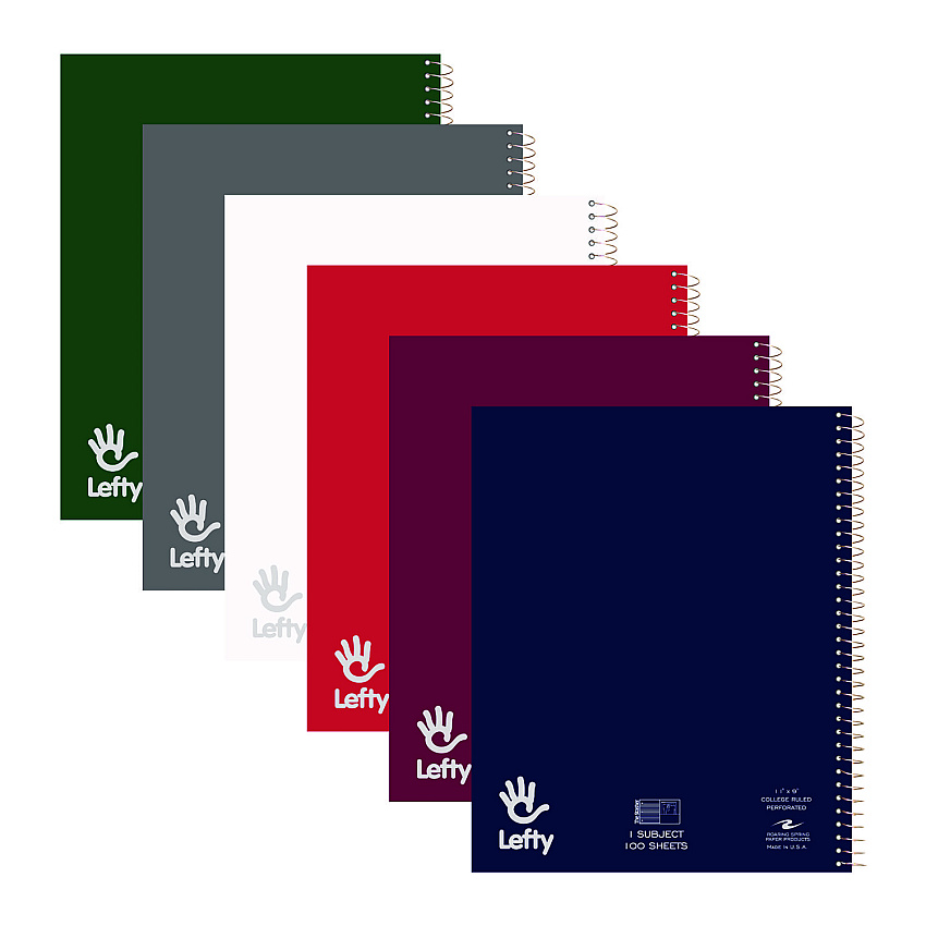 Roaring Spring Lefty Notebook, 1 Subject, College Rule, Randomly Asst Cover Color, (200) 11 x 8.5 Sheets (11096)