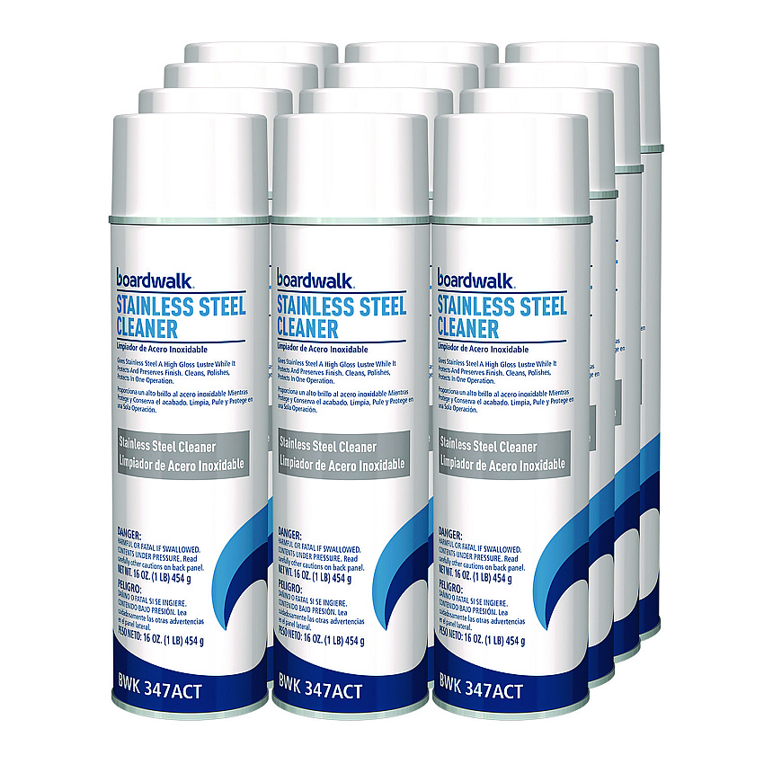 Boardwalk&reg; Stainless Steel Cleaner & Polish, 12 Cans (BWK347ACT)