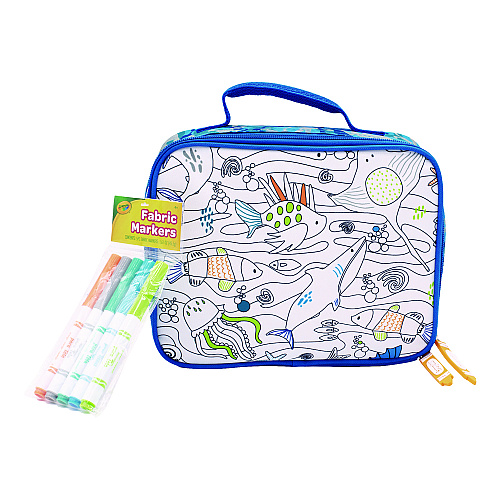 Crayola Color-Your-Own Lunch Bag with Marker Set, Oceanfront, 9.5 x 3.5 x 7.5, Blue Camo (B23CL56807ST)