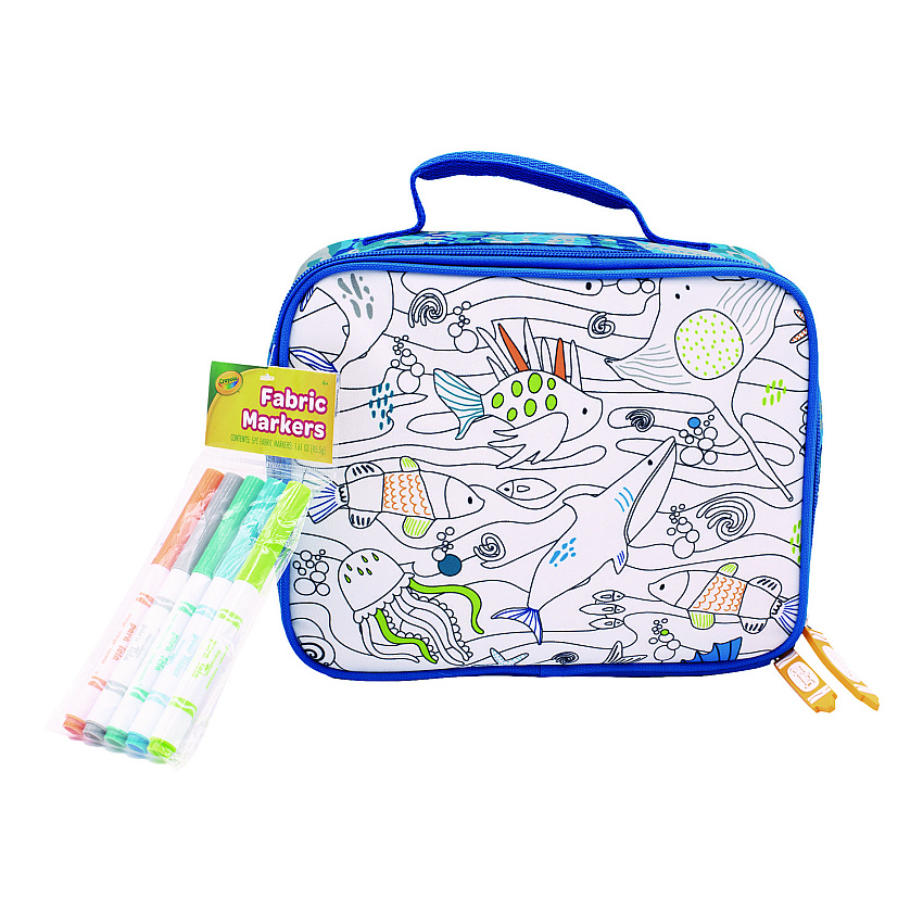 Crayola Color-Your-Own Lunch Bag with Marker Set, Oceanfront, 9.5 x 3.5 x 7.5, Blue Camo (B23CL56807ST)