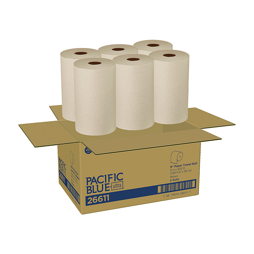 Pacific Blue&reg; Ultra Paper Towels, Brown, 1-Ply, 6,000-ft, , 6 Rolls (26611)