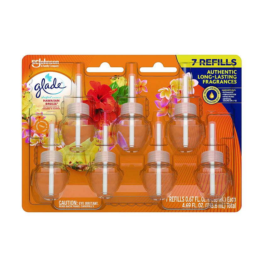 Glade Plugins Scented Oil Refill, Hawaiian Breeze, 0.67 oz, 7/Pack (350767)
