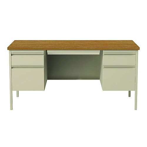 Alera Double Pedestal Steel Desk, 60" x 30" x 29.5", Cherry/Putty, Putty Legs (ALEHSD6030PC)