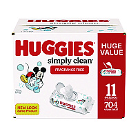 Huggies Simply Clean Fragrance Free Baby Wipes, 64/Pack, 11 Packs/Carton (53611)