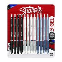 Sharpie S-Gel Gel Pen, Retractable, Medium 0.7 mm, Black; Blue Ink, Black; Gray; White Barrels, 12/Pack (2129832)