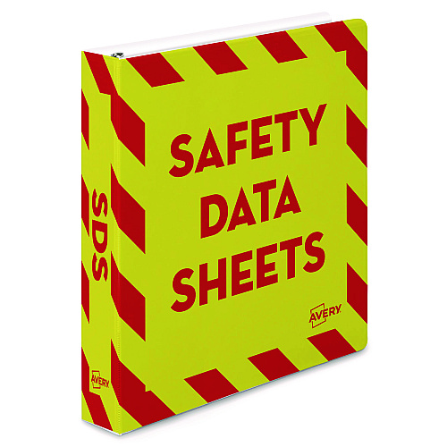 Avery Heavy-Duty Preprinted Safety Data Sheet Binder, 3 Rings, 1.5" Capacity, 11 x 8.5, Yellow/Red (18950)
