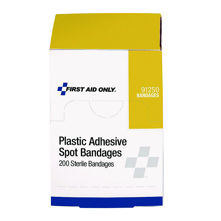 First Aid Only Plastic Spot Adhesive Bandages, 0.88" Dia, 200/Pack (91250020)