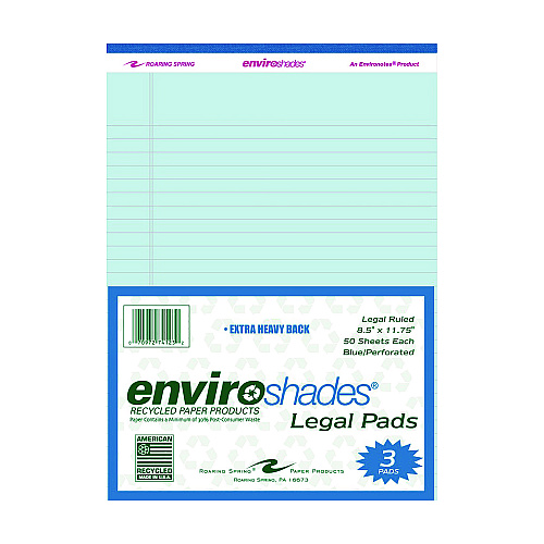 Roaring Spring Enviroshades Legal Notepads, 50 Blue 8.5 x 11 Sheets, 3/Pack (74123)