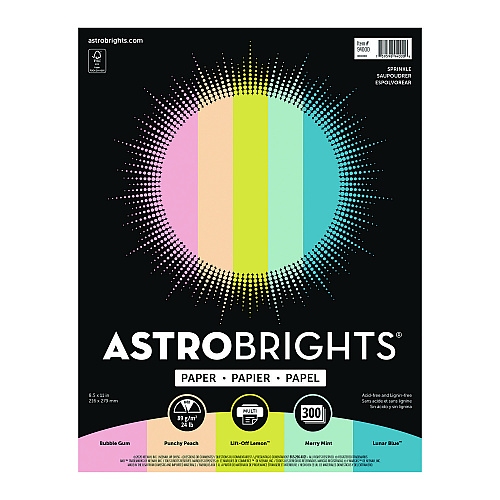 Astrobrights Color Paper - "Sprinkles" Assortment, 24 lb Bond Weight, 8.5 x 11, 25 Assorted, 300/Pack (94000)