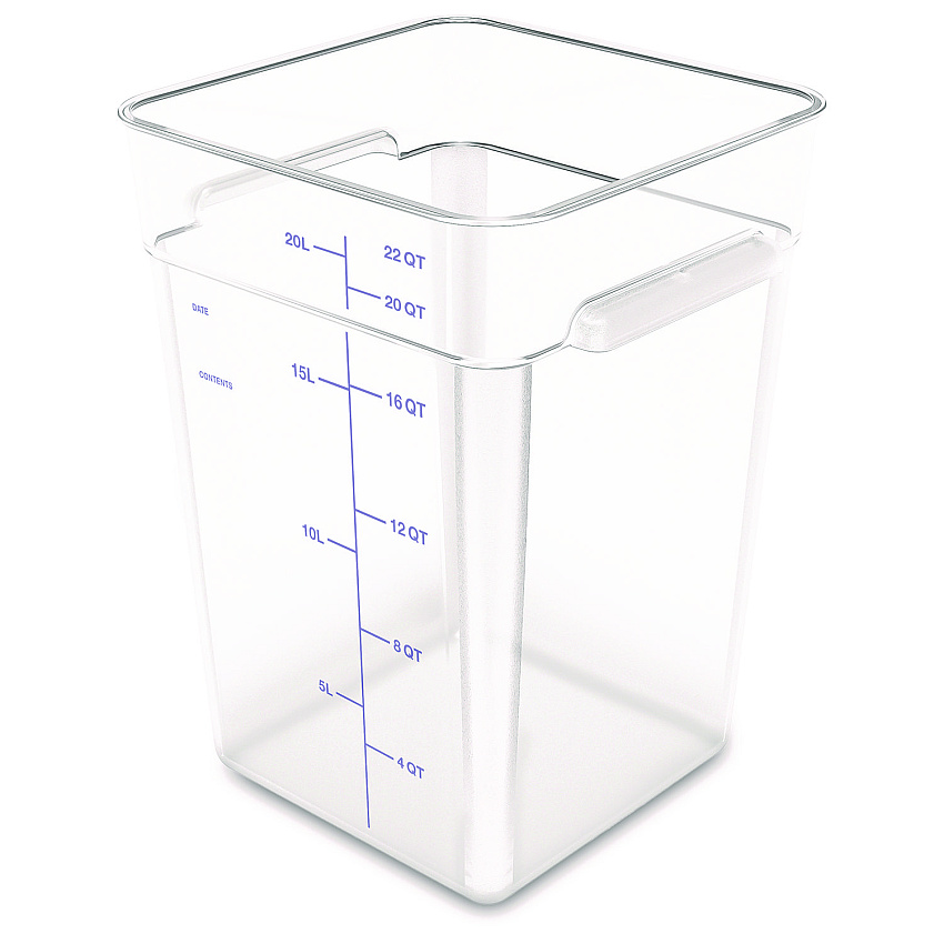 Carlisle Squares Polycarbonate Food Storage Container, 22 qt, 11 13 x 11.13 x 15.72, Clear, Plastic (1195607)