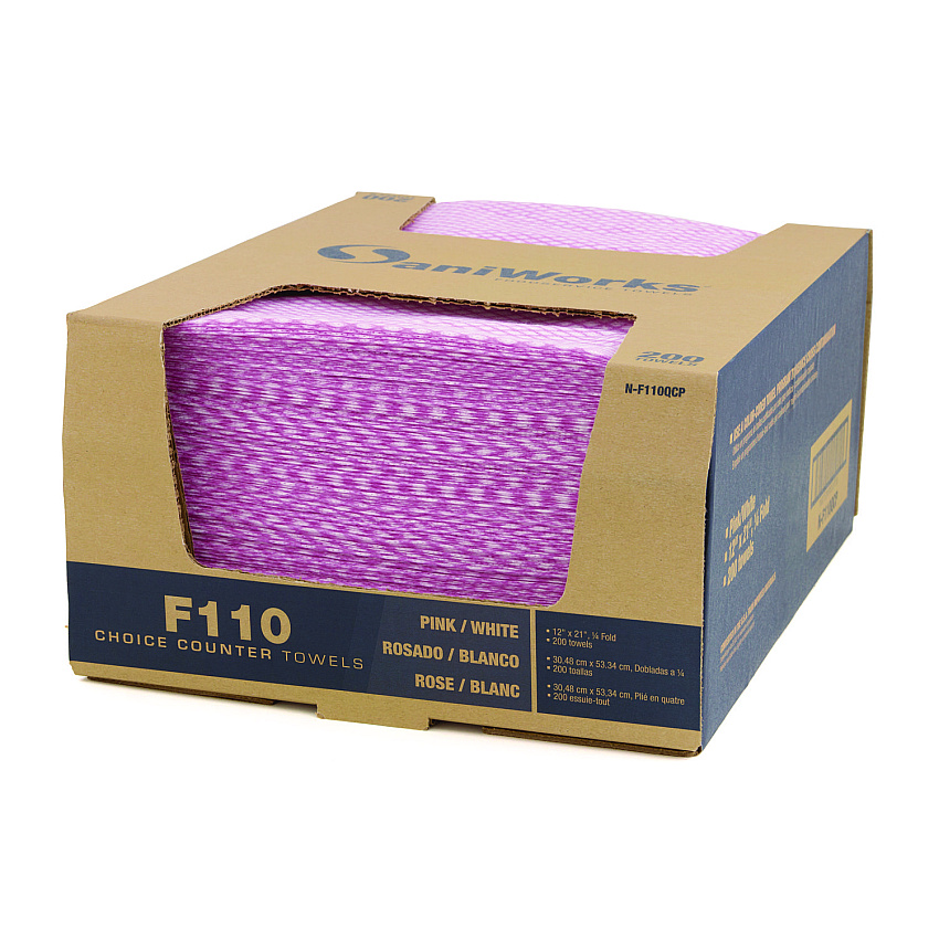 SaniWorks Choice Counter Foodservice Wiper, 1-Ply, 12 x 21, Pink/White, 200/Carton (NF110QCP)