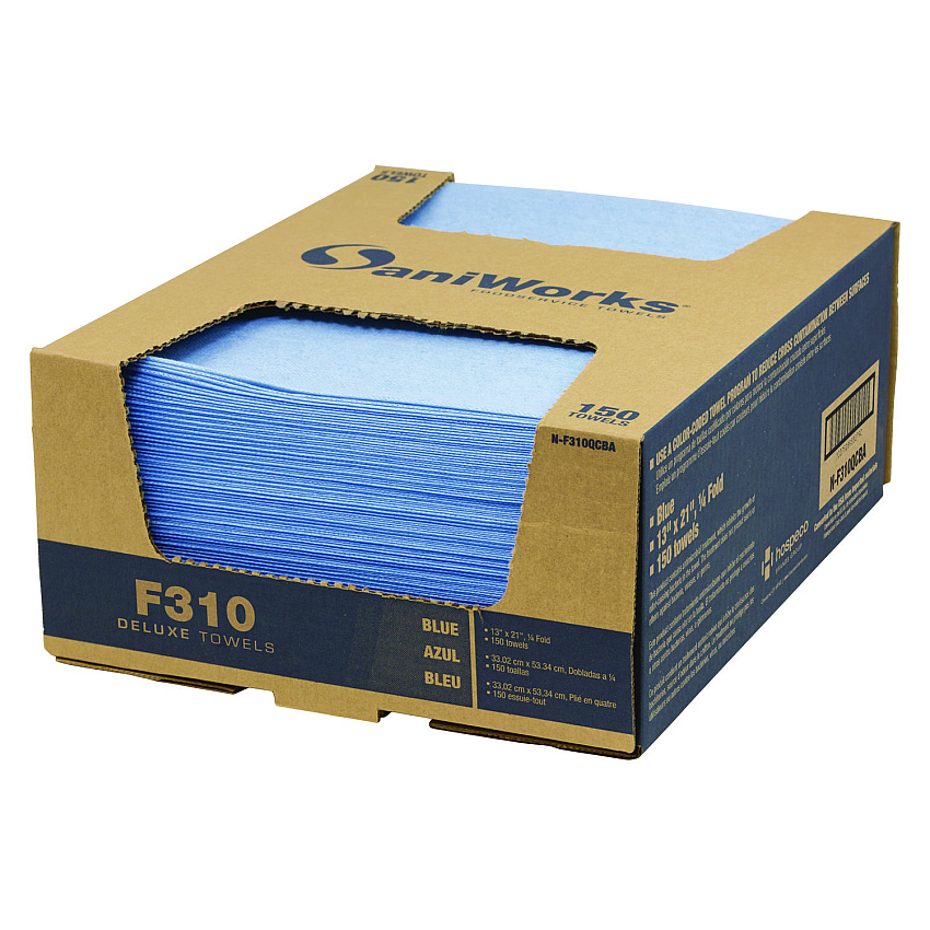 SaniWorks Deluxe Foodservice Wiper, 1-Ply, 13 x 21, Blue, 150/Carton (NF310QCBA)